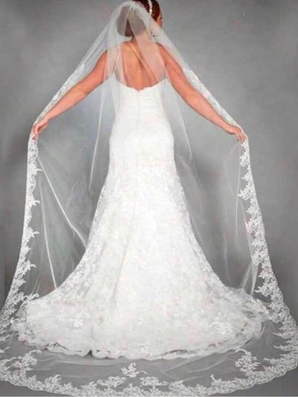 Elegant White Bridal Veil with Lace Edging